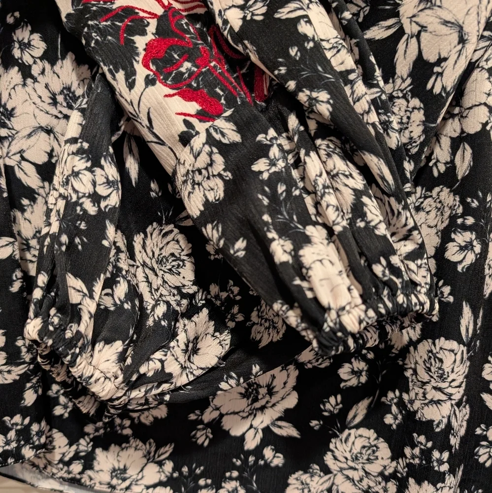 Sachin + Babi Chelsea Blouse Floral Black and White Long Sleeve Blouse XS - Picture 5 of 6